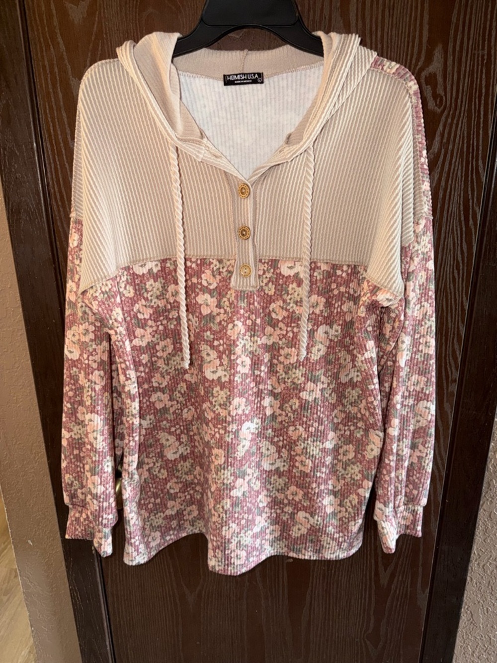 Floral Knit Pullover Hoodie in Dusty Rose - Picture 2 of 4